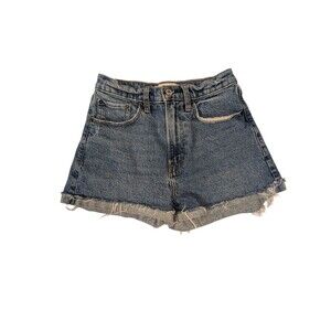 Abercrombie & Fitch Denim High Rise Mom Shorts Curve Love Sz 25 (0) Distressed